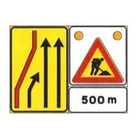 Repeated figure: a mobile roadworks warning